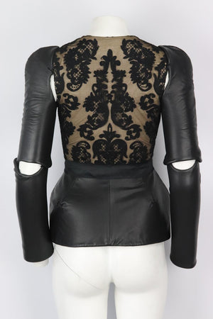 VICTOR DE SOUZA CUT OUT LACE PANELED LEATHER JACKET XSMALL