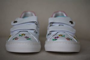 MISSOURI GIRLS WHITE & PINK LEATHER EMBROIDERED TRAINERS EU 24 UK 7