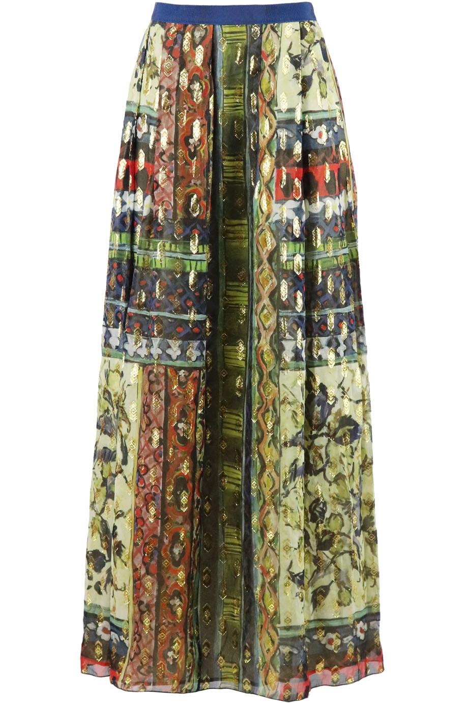 ALBERTA FERRETTI PLEATED PRINTED SILK CHIFFON MAXI SKIRT IT 38 UK 6