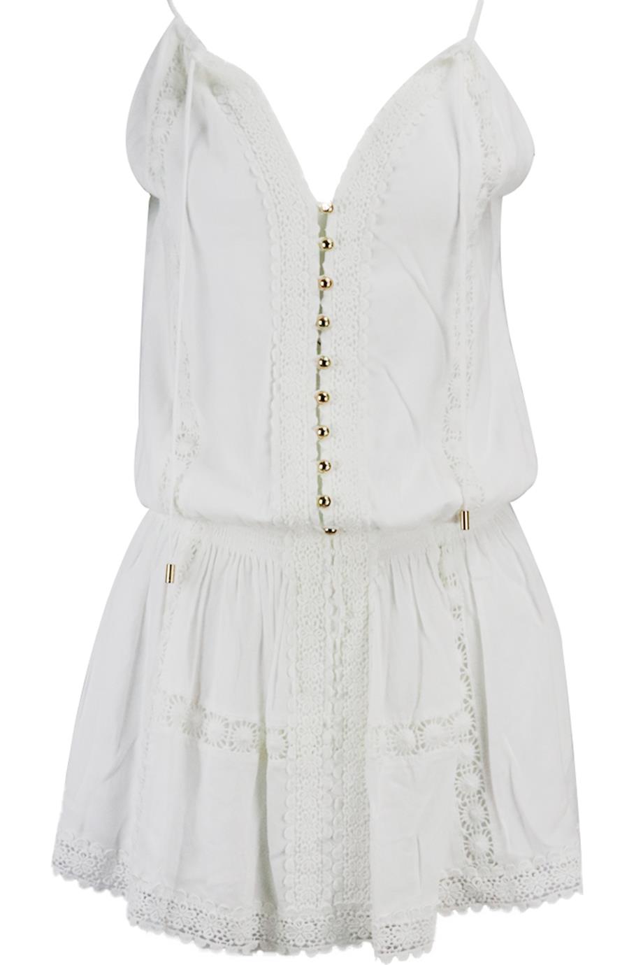 MELISSA ODABASH CROCHET TRIMMED VOILE MINI DRESS MEDIUM