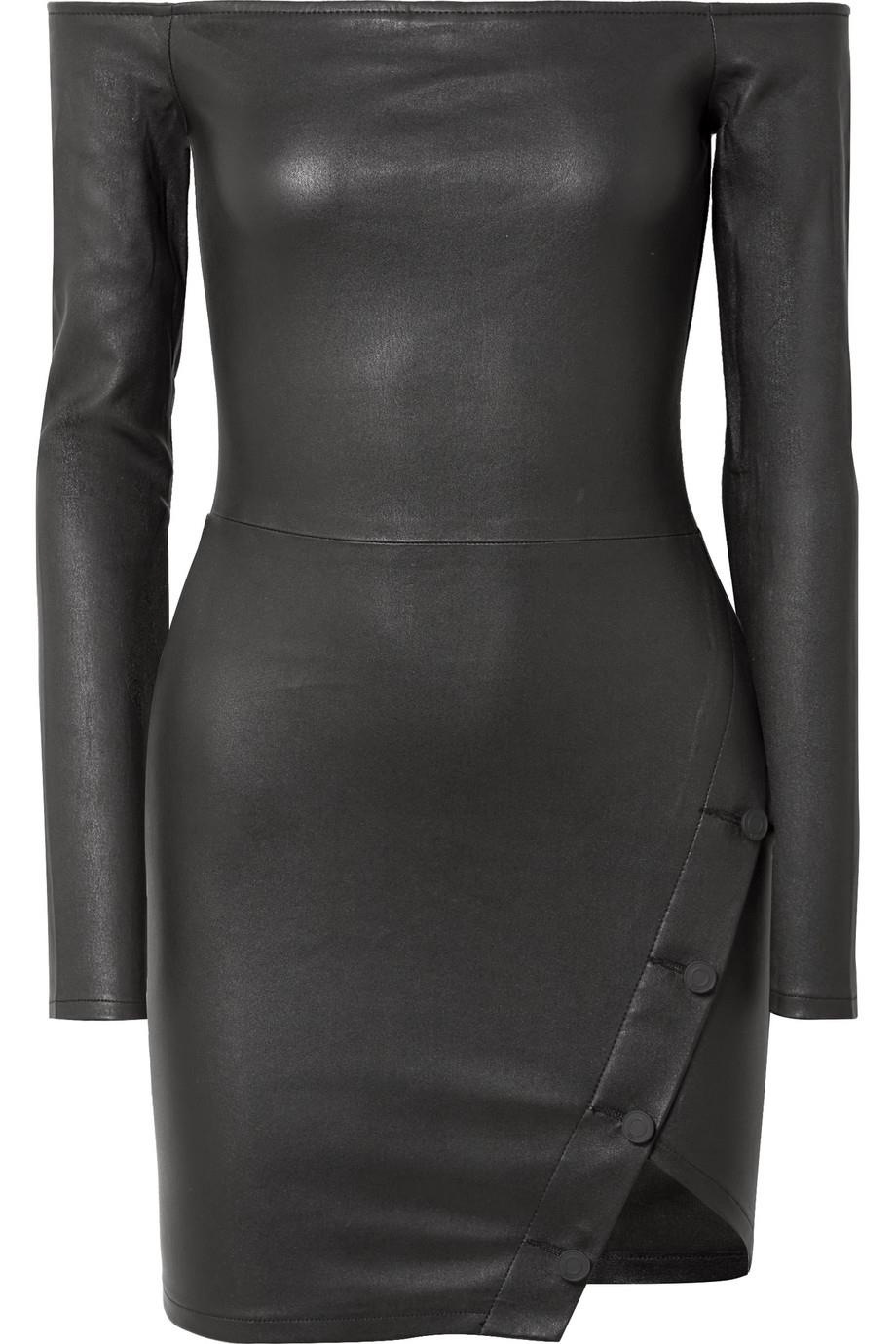 RTA ELECTRA OFF THE SHOULDER STRETCH LEATHER MINI DRESS US 8 UK 12