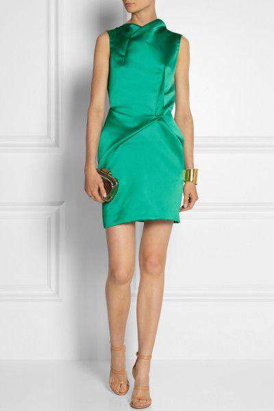 ROLAND MOURET ZONDA JADE GREEN SATIN DRESS IT 44 UK 10/12