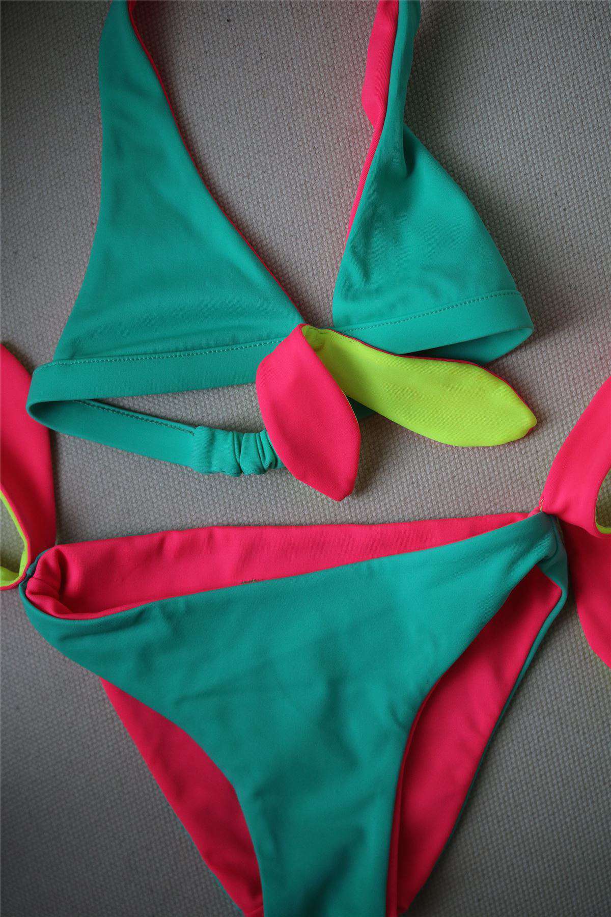 SUNUVA GIRLS GREEN & PINK REVERSIBLE HEART BIKINI 3-4 YEARS
