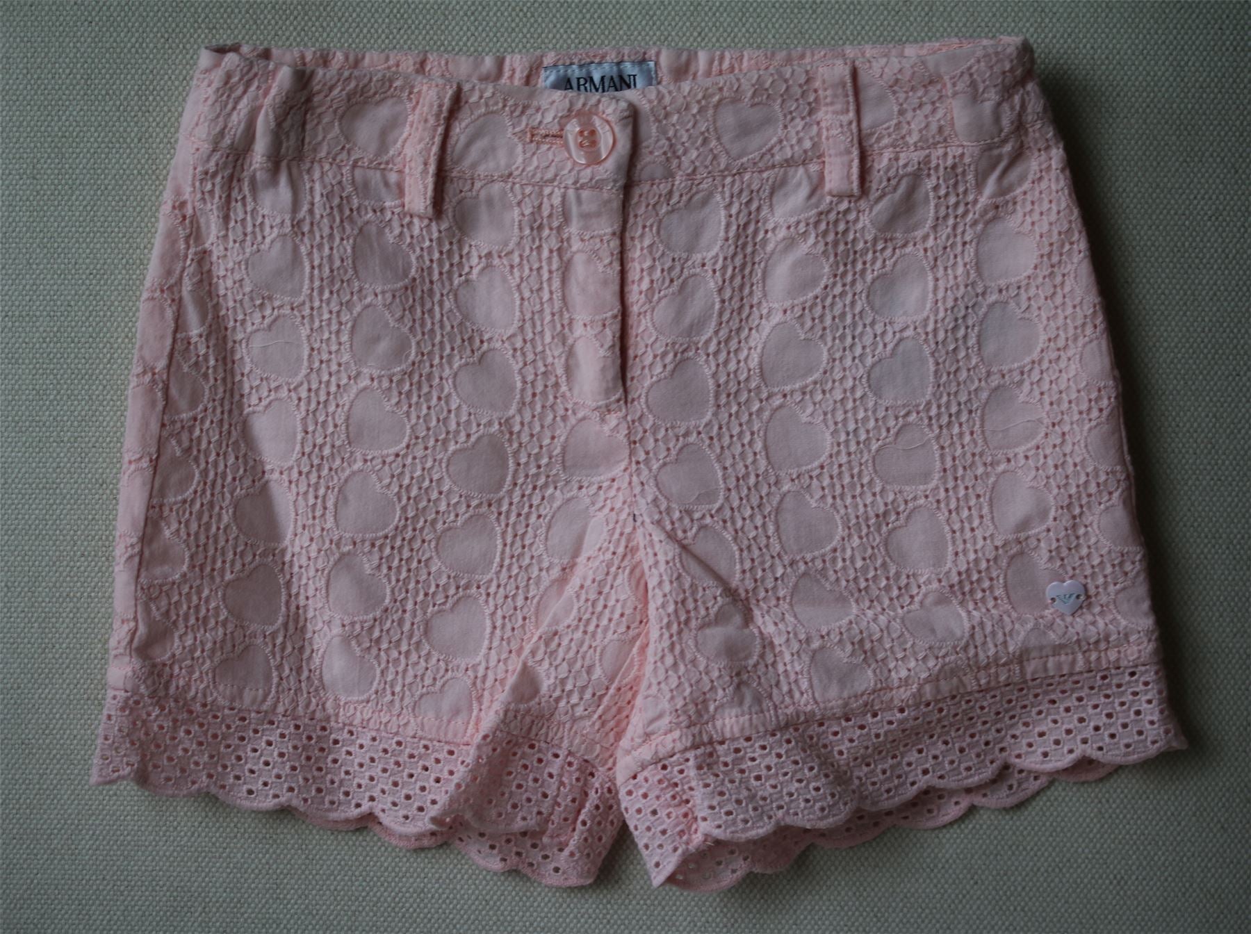 ARMANI JUNIOR GIRLS PINK BRODERIE ANGLAISE SHORTS 3 YEARS