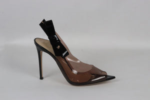 GIANVITO ROSSI BOW DETAILED PVC AND PATENT LEATHER SLINGBACK PUMPS EU 38.5 UK 5.5 US 8.5
