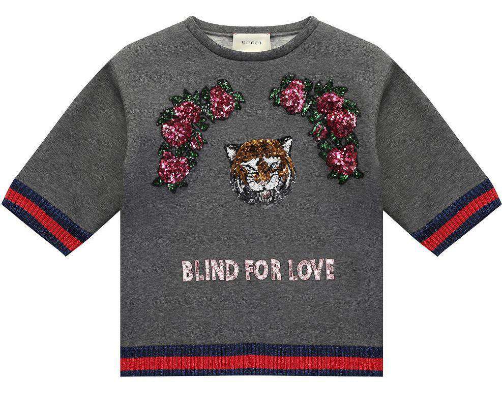 GUCCI GIRLS GREY NEOPRENE SEQUIN BLIND FOR LOVE SWEATER 4 YEARS