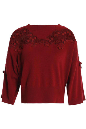 CHLOÉ GUIPURE LACE PANELED WOOL AND CASHMERE BLEND SWEATER MEDIUM