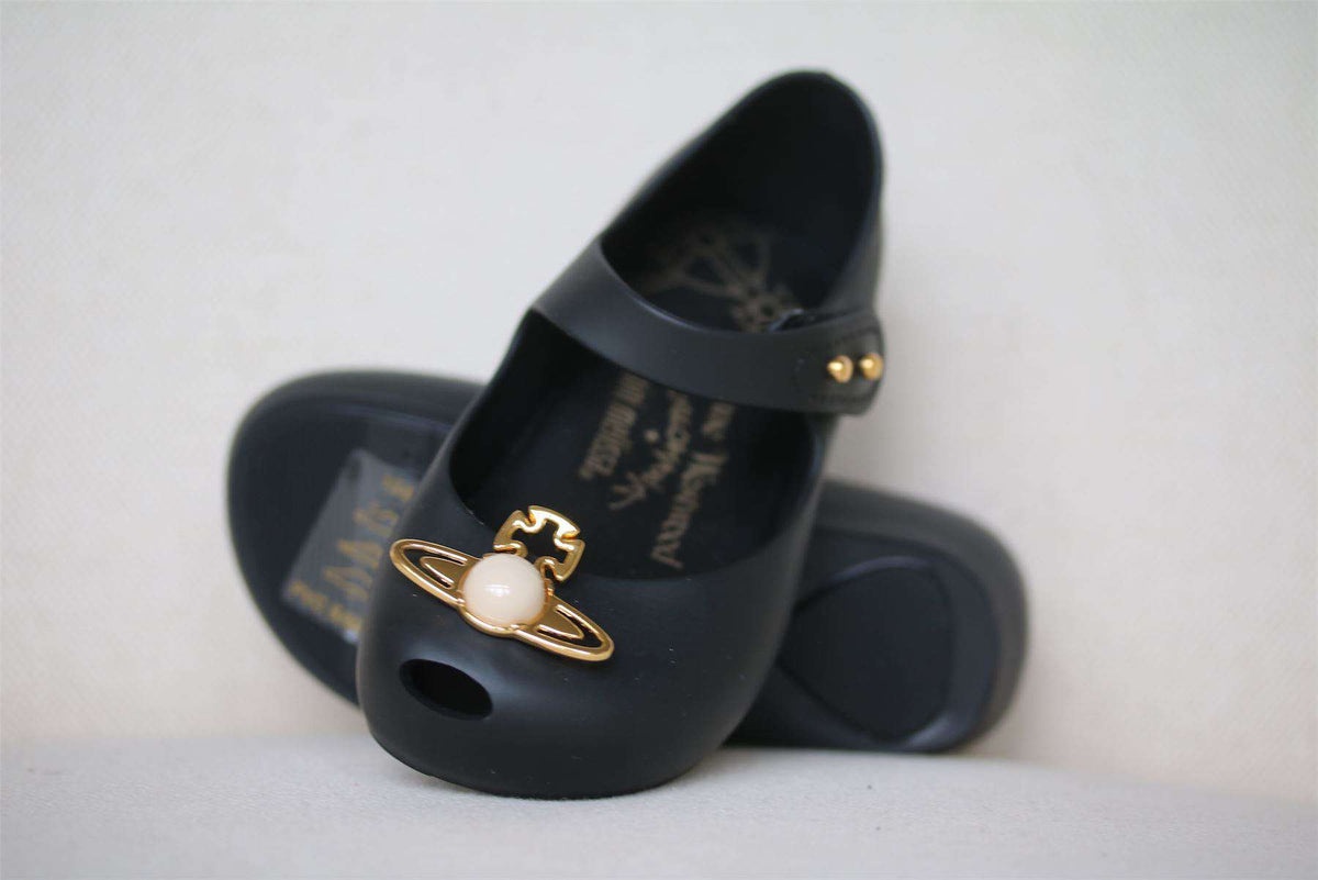 MINI MELISSA X VIVIENNE WESTWOOD GIRLS BLACK PEARL ORB JELLY SHOES EU 24 UK 7