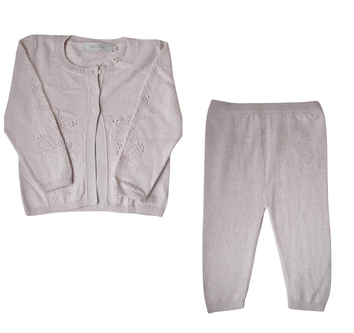 BABY DIOR PINK SPARKLE CARDIGAN AND BOTTOMS 6 MONTHS