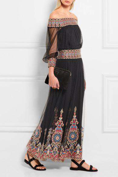 ALICE AND OLIVIA SAVANNA EMBROIDERED TULLE MAXI SKIRT US 4 UK 8
