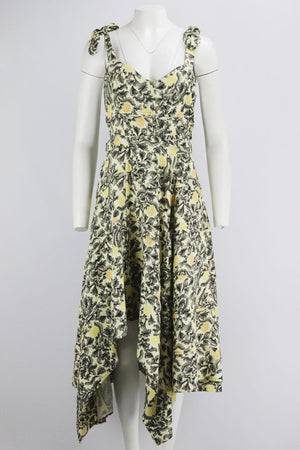 PROENZA SCHOULER ASYMMETRIC FLORAL PRINT CREPE MIDI DRESS US 8 UK 12