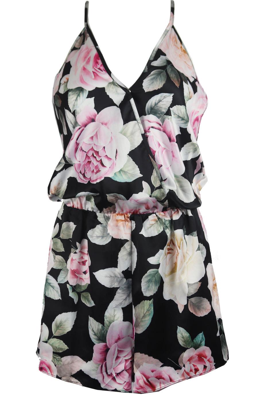 FLORA NIKROOZ FLORAL PRINT SATIN PLAYSUIT LARGE