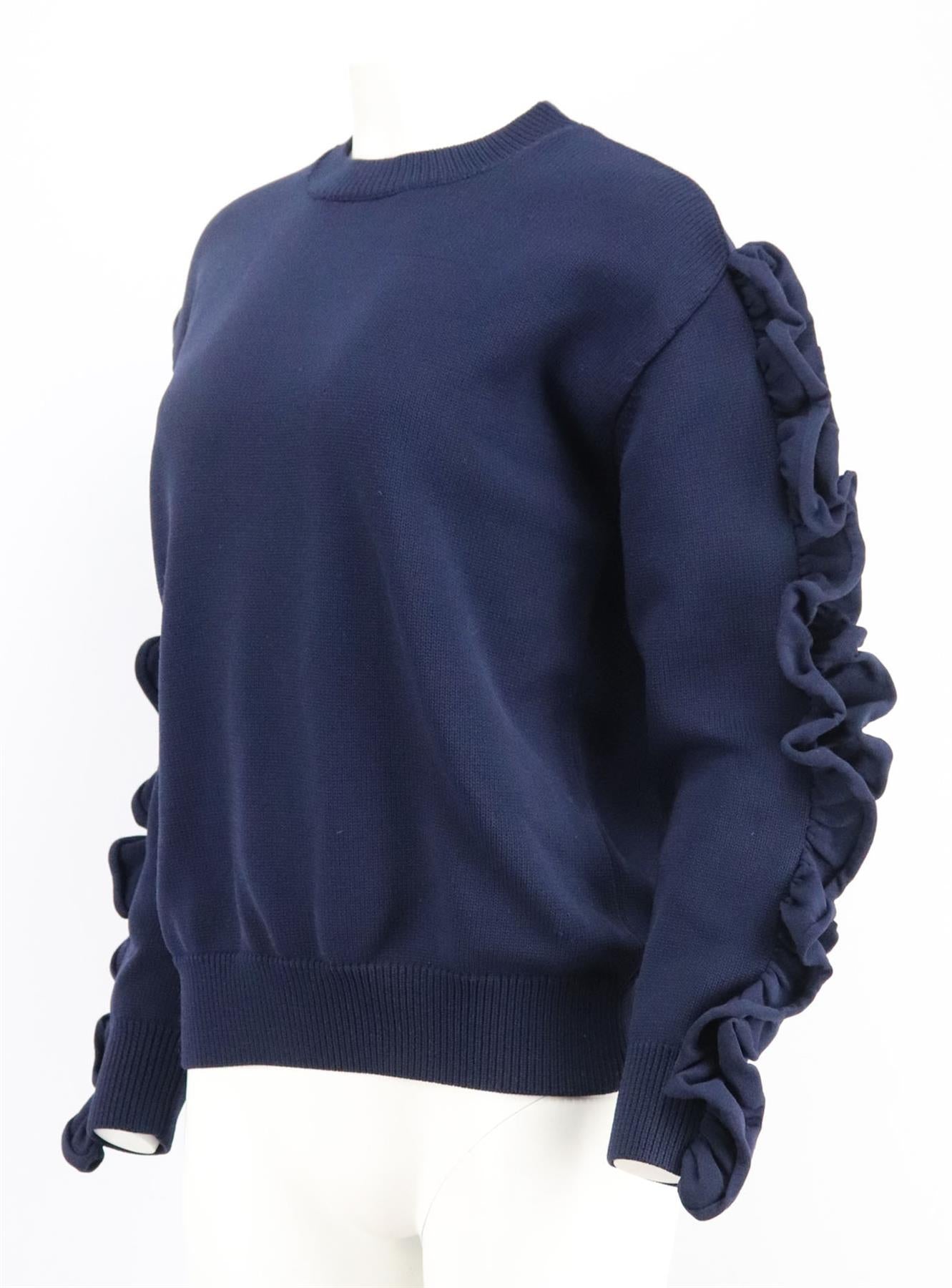 VICTORIA VICTORIA BECKHAM RUFFLE TRIMMED RIBBED KNIT SWEATER SMALL