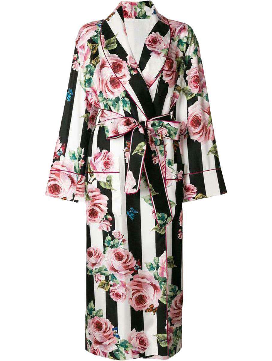 DOLCE AND GABBANA ROSE STRIPED SILK ROBE COAT IT 36 UK 4