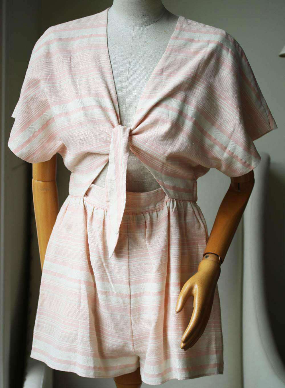 MARA HOFFMAN TIE FRONT STRIPE PLAYSUIT MEDIUM