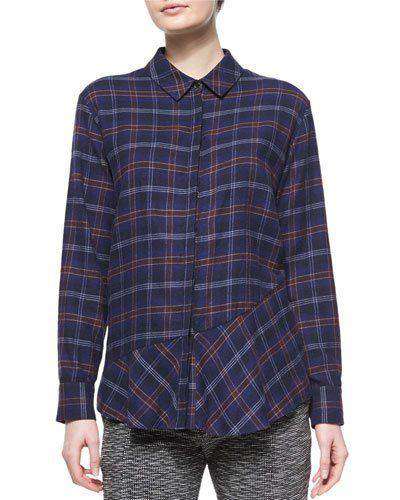 THAKOON ADDITION PLAID FLANNEL OPEN-BACK SHIRT US 2 UK 6