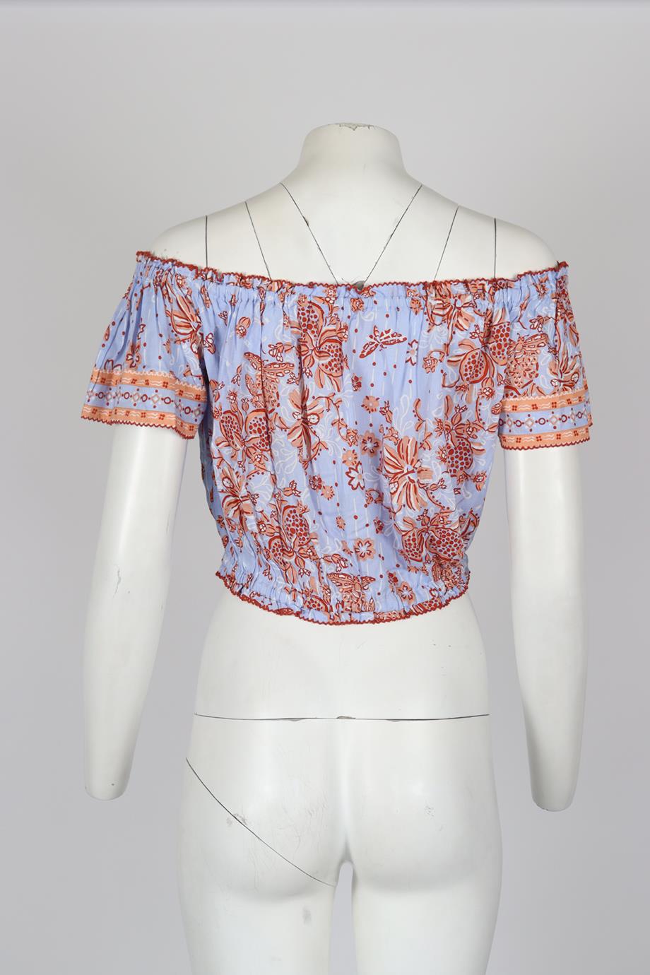 POUPETTE ST BARTH CROPPED OFF THE SHOULDER PRINTED VOILE TOP MEDIUM-LARGE