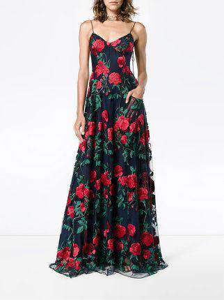 ADAM SELMAN ROSE EMBROIDERED TULLE GOWN US 8 UK 12