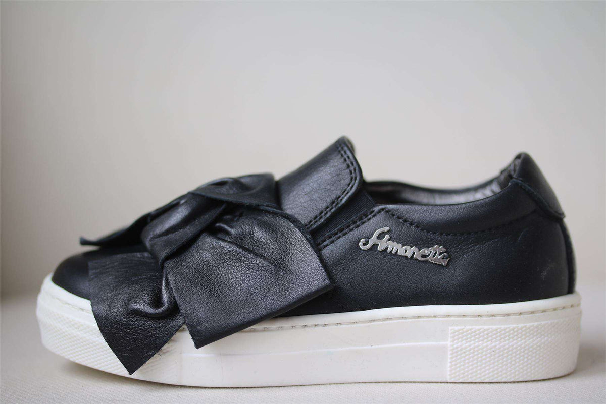 SIMONETTA GIRLS BLACK LEATHER SLIP-ON SHOES EU 26 UK 8.5