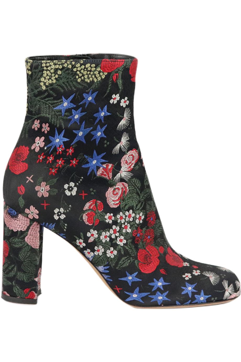 VALENTINO GARAVANI EMBROIDERED SATIN ANKLE BOOTS EU 38 UK 5 US 8