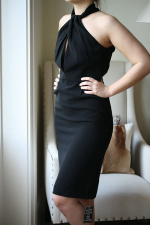 GIAMBATTISTA VALLI BLACK TWIST NECK SILK DRESS IT 42 UK 10
