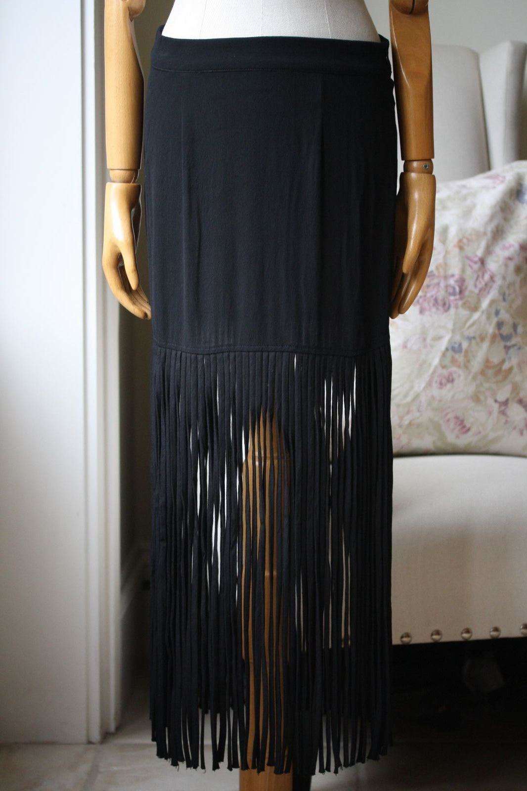 MONROW CREPE FRINGE SKIRT SMALL