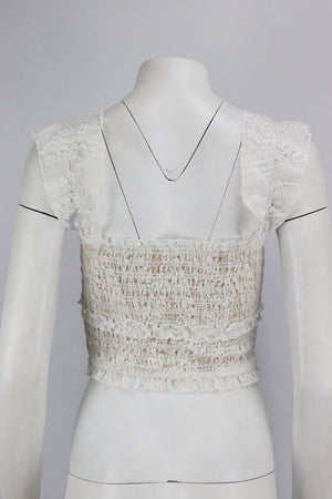 SAYLOR CROPPED SHIRRED LACE TOP XSMALL