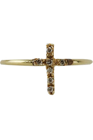 JACQUIE AICHE 14K YELLOW GOLD AND DIAMOND CROSS RING 15 MM