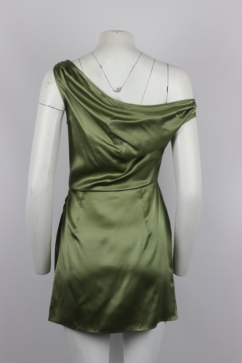 REFORMATION ONE SHOULDER DRAPED SILK MINI DRESS US 2 UK 6