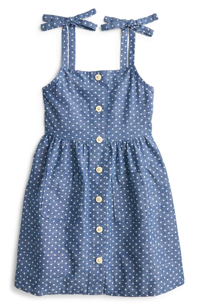 CREWCUTS KIDS GIRLS STAR PRINTED CHAMBRAY DRESS 5 YEARS