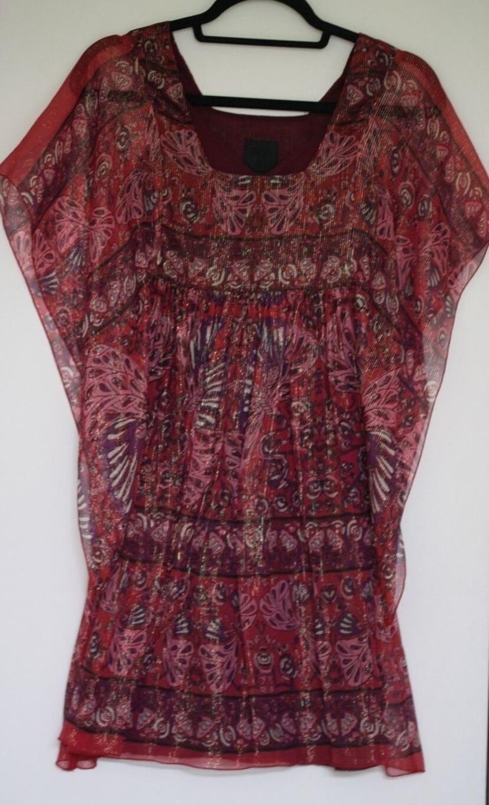 ANNA SUI LAMÉ STRIPED PRINTED SILK BLEND MINI DRESS US 4 UK 8