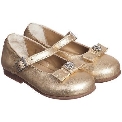 ARMANI JUNIOR BABY GOLD LEATHER DIAMANTE BOW SHOES EU 21 UK 4.5