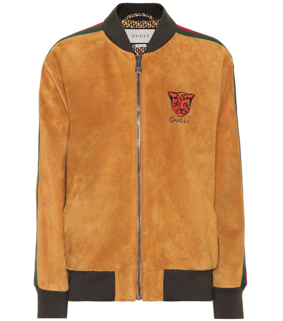 GUCCI EMBROIDERED SUEDE BOMBER JACKET IT 44 UK 12
