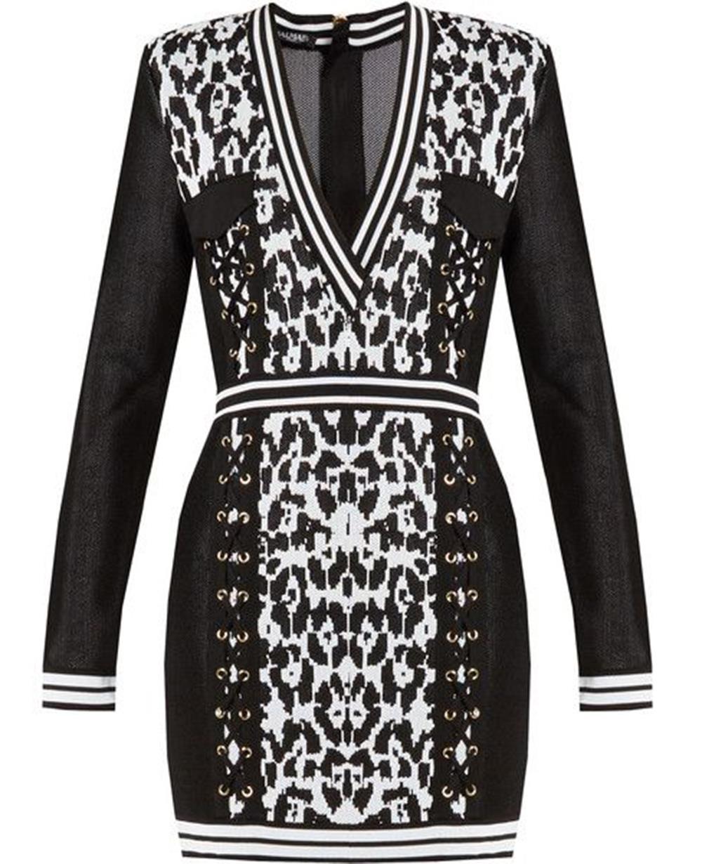 BALMAIN LEOPARD JACQUARD KNIT MINI DRESS FR 40 UK 12