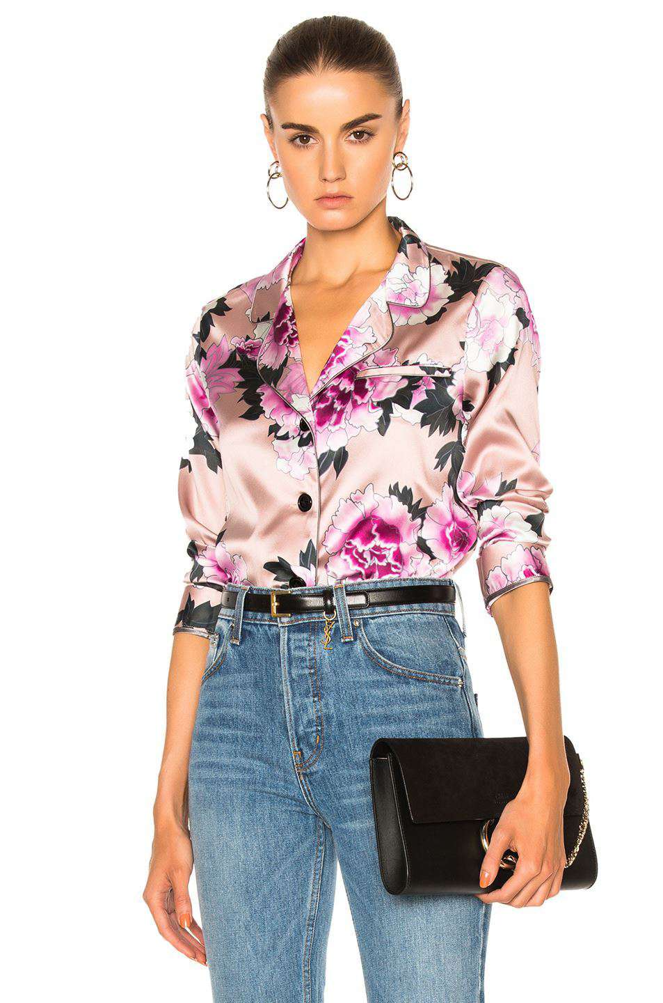 FLEUR DU MAL FLORAL-PRINT SILK PYJAMA TOP MEDIUM