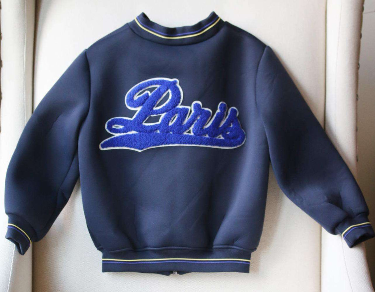 BONPOINT KIDS BOYS PARIS APPLIQUÉ NEOPRENE BOMBER JACKET 4 YEARS