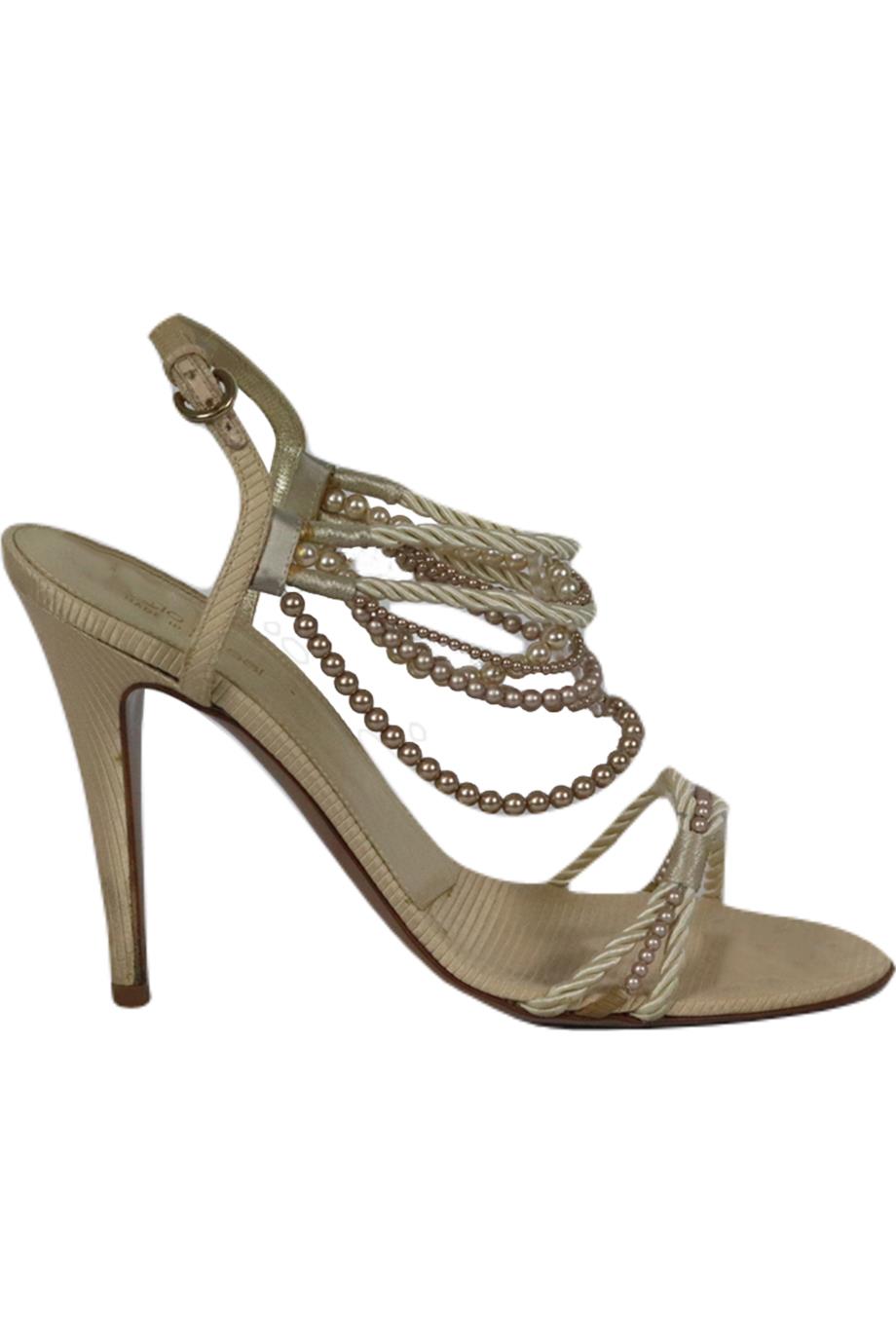 SERGIO ROSSI PEARL EMBELLISHED SATIN SANDALS EU 40 UK 7 US 10
