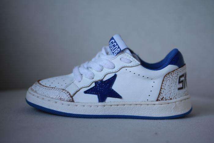 GOLDEN GOOSE DELUXE BRAND KIDS WHITE AND BLUE TRAINERS EU 24 UK 7