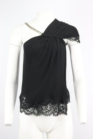 GIVENCHY LACE TRIMMED RIBBED KNIT TOP SMALL