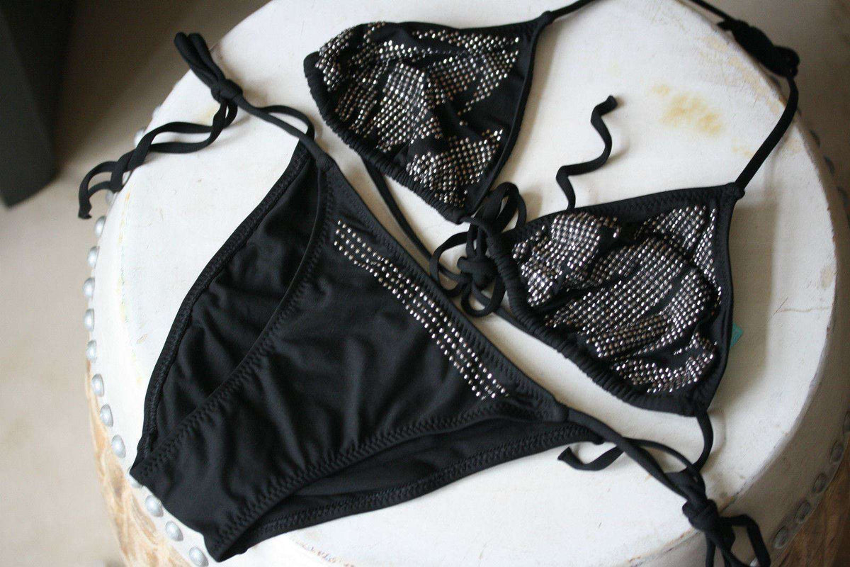 MELISSA ODABASH BLACK BARI CRYSTAL EMBELLISHED BIKINI UK 10/14