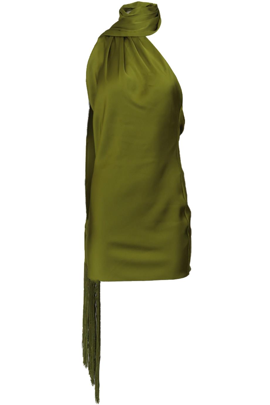 RAT AND BOA FRINGED SATIN MINI DRESS SMALL