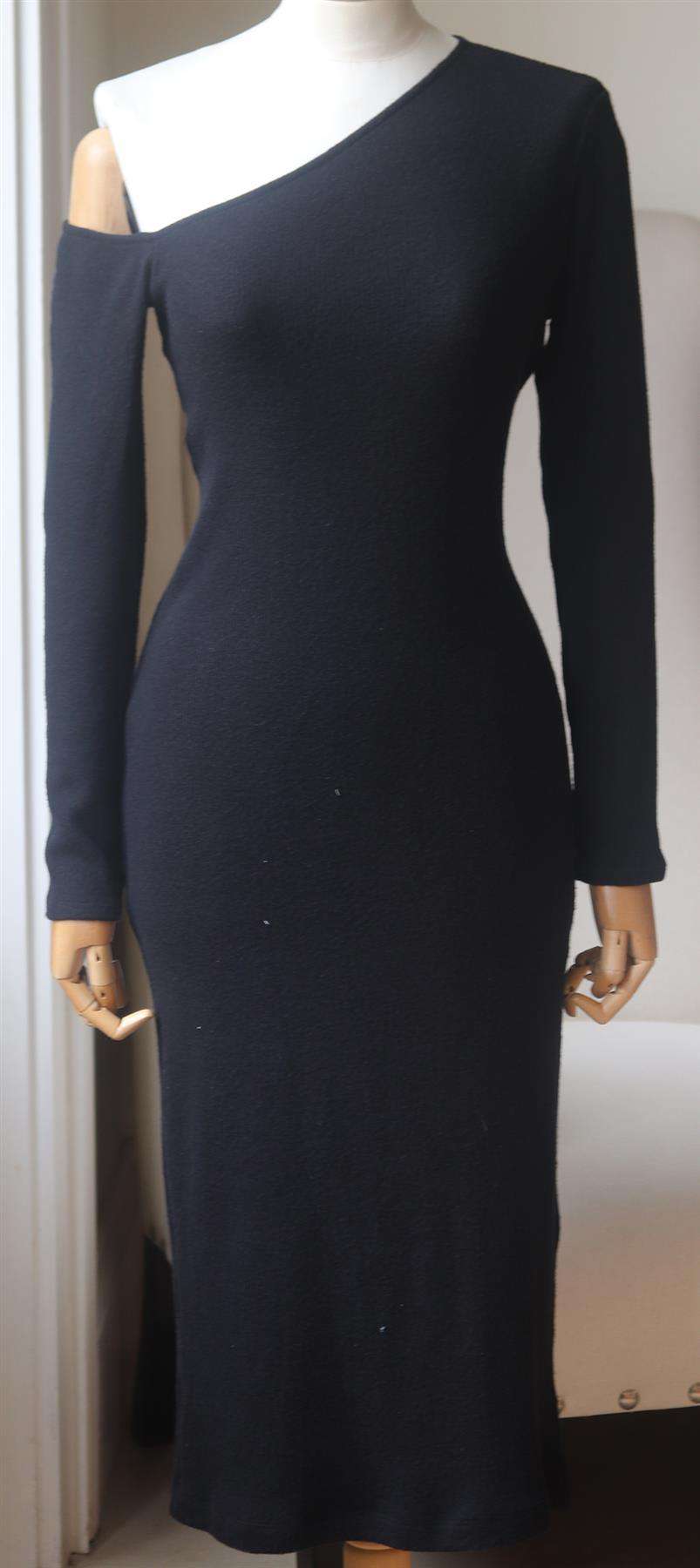 ENZA COSTA ONE SHOULDER RIBBED KNIT MIDI DRESS MEDIUM