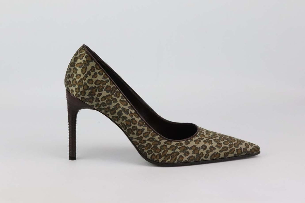 BOTTEGA VENETA LEOPARD PRINT SATIN PUMPS EU 37.5 UK 4.5 US 7.5