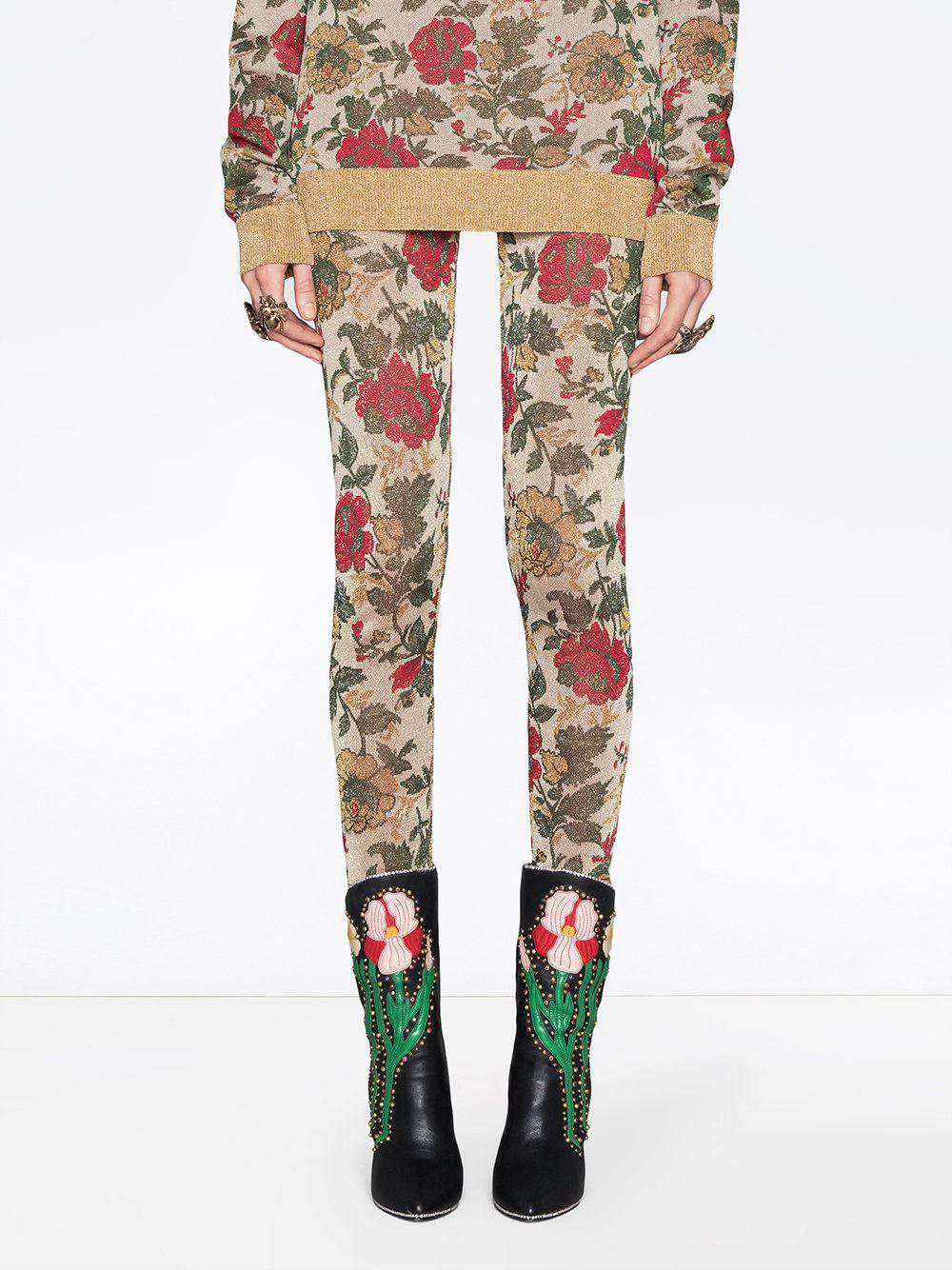 GUCCI LUREX ROSE JACQUARD LEGGINGS XSMALL