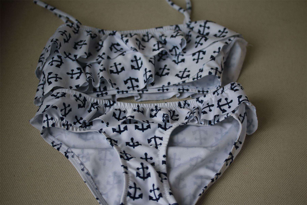 MELISSA ODABASH KIDS NAVY BLUE ANCHOR RUFFLE BIKINI 4 YEARS