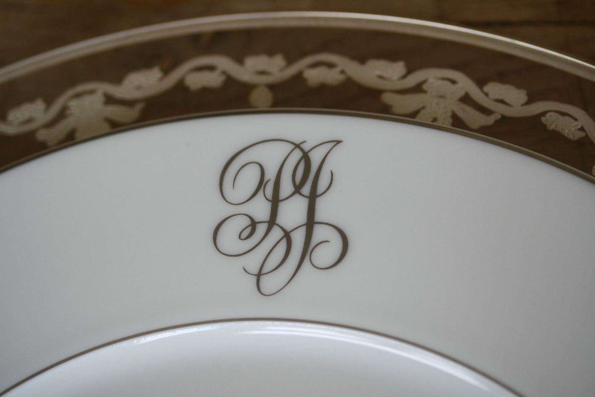 MONOGRAMMED J L COQUET LIMOGES PORCELAIN PLATE X 10
