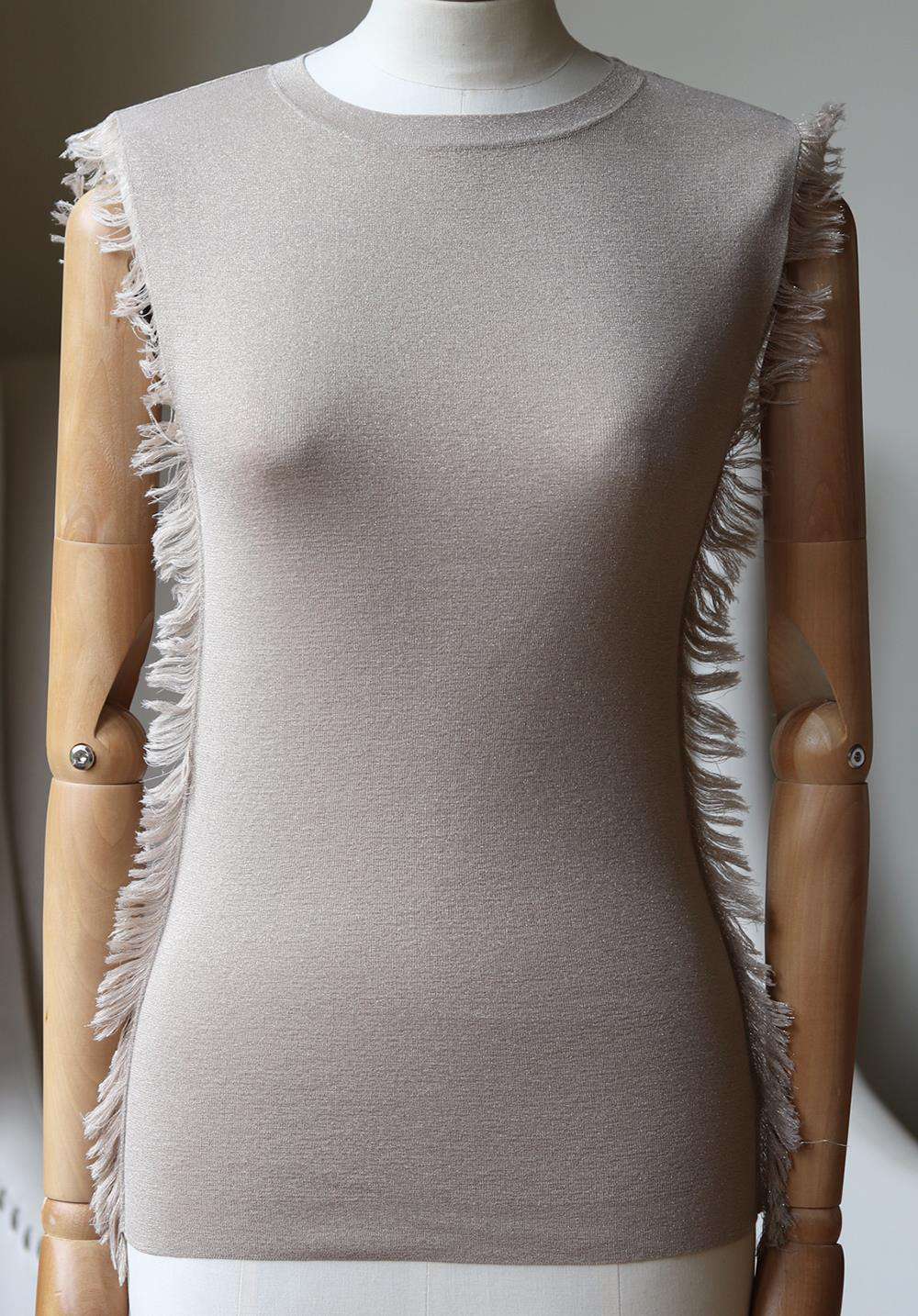 BRUNELLO CUCINELLI METALLIC FRINGE TRIMMED COTTON BLEND TOP SMALL