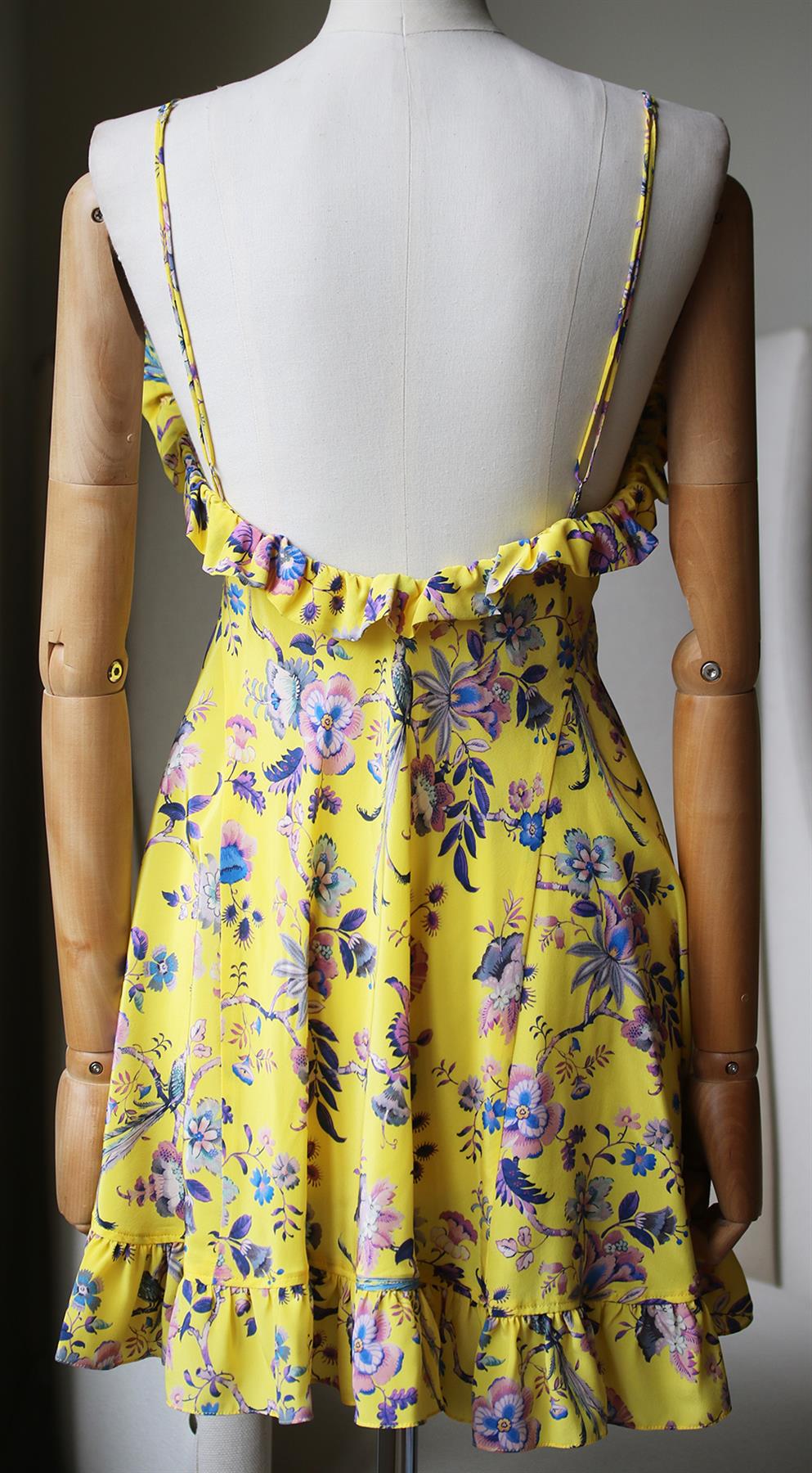 LES REVERIES RUFFLED FLORAL PRINT SILK CREPE MINI DRESS US 8 UK 12