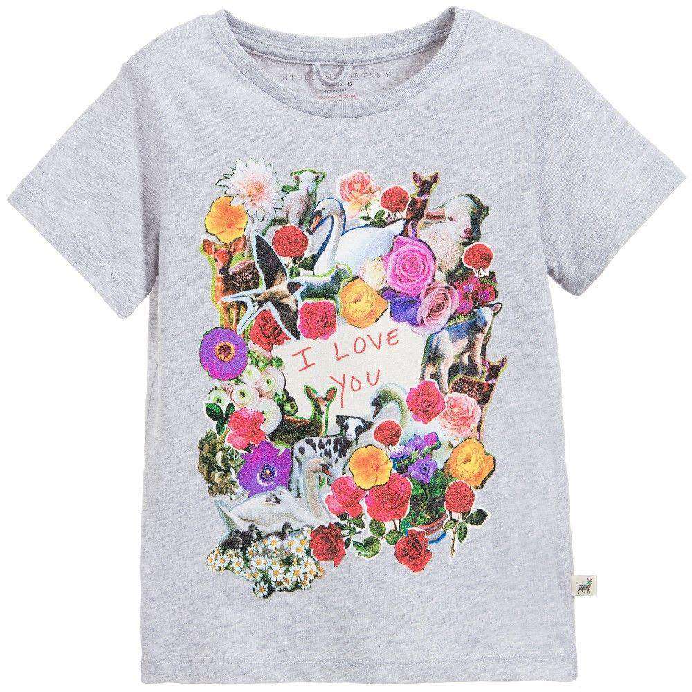 STELLA MCCARTNEY KIDS BABY GIRLS GREY ARLO FLOWERS AND ANIMALS TOP 3 YEARS