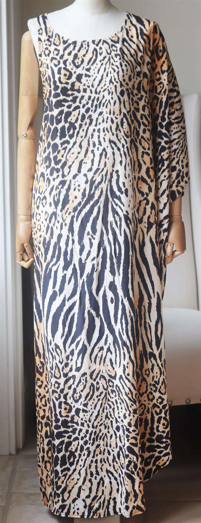 MELISSA ODABASH PAMELA ONE SLEEVE PRINTED VOILE KAFTAN LARGE